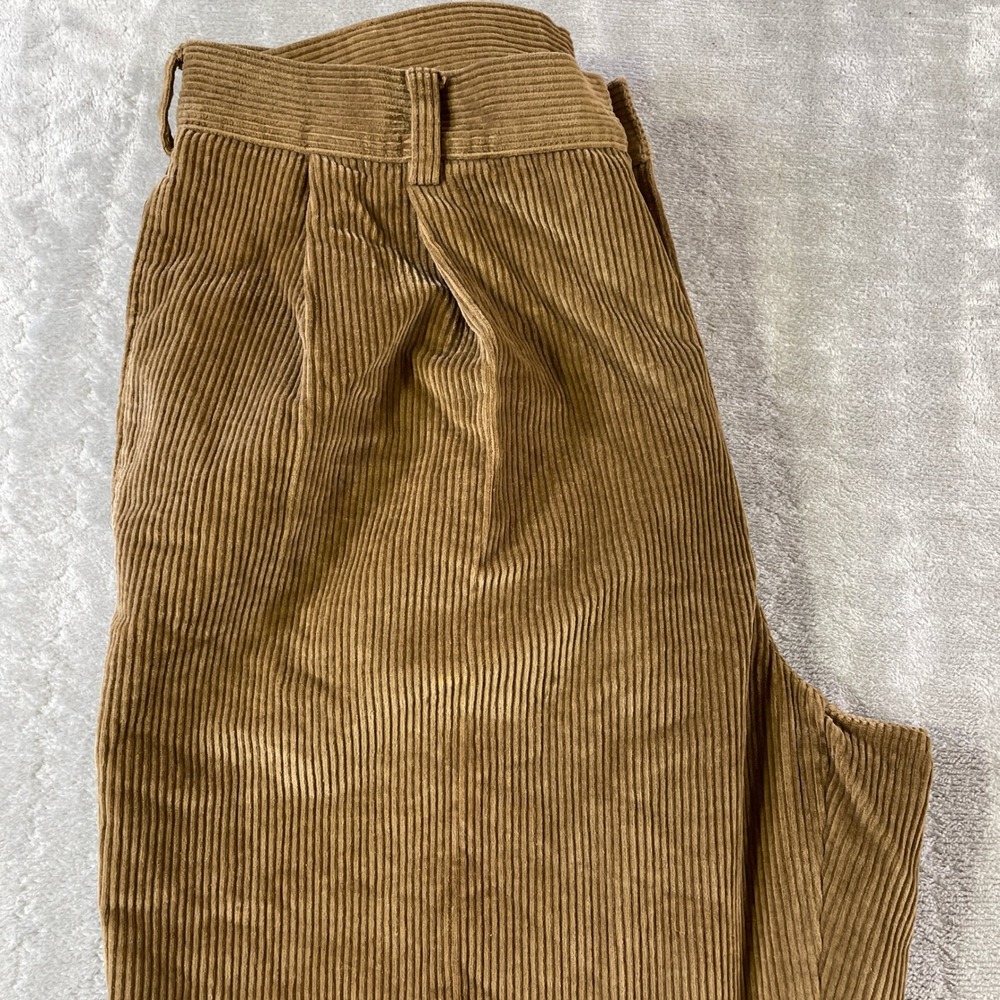 Jos A Bank Corduroy Pants Mens 36x30 Brown Wide Wale Pleated Cuffed Fall Office - Picture 8 of 10